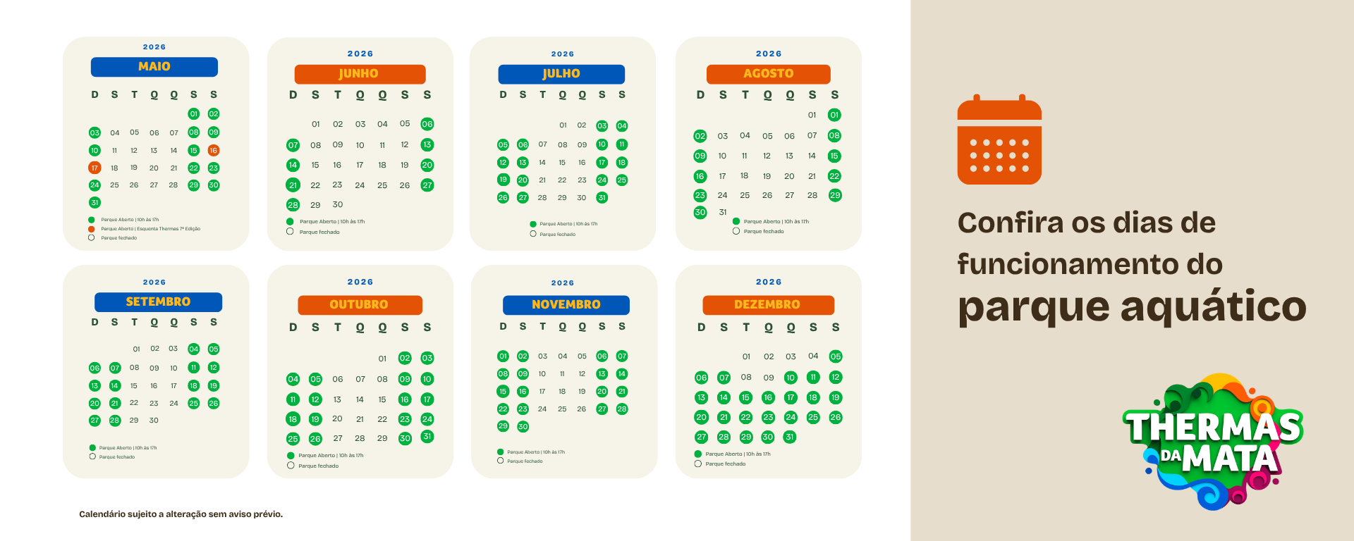 Calendario de abertura parque aquatico