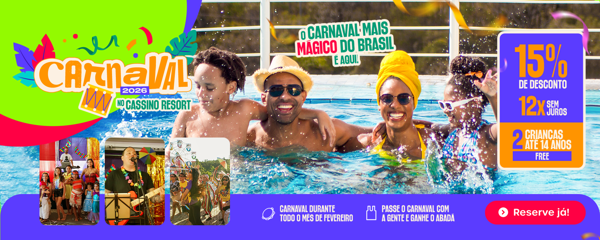 Carnaval 2026 no Cassino All Inclusive Resort Poços de Caldas com programação especial e diversão para toda a família.