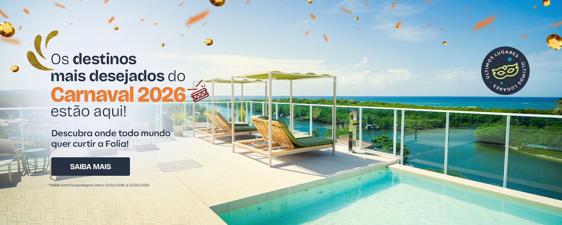 Let's Folia, hotéis e apartamentos nos principais destinos do Carnaval pelo Brasil com desconto, reservar agora!