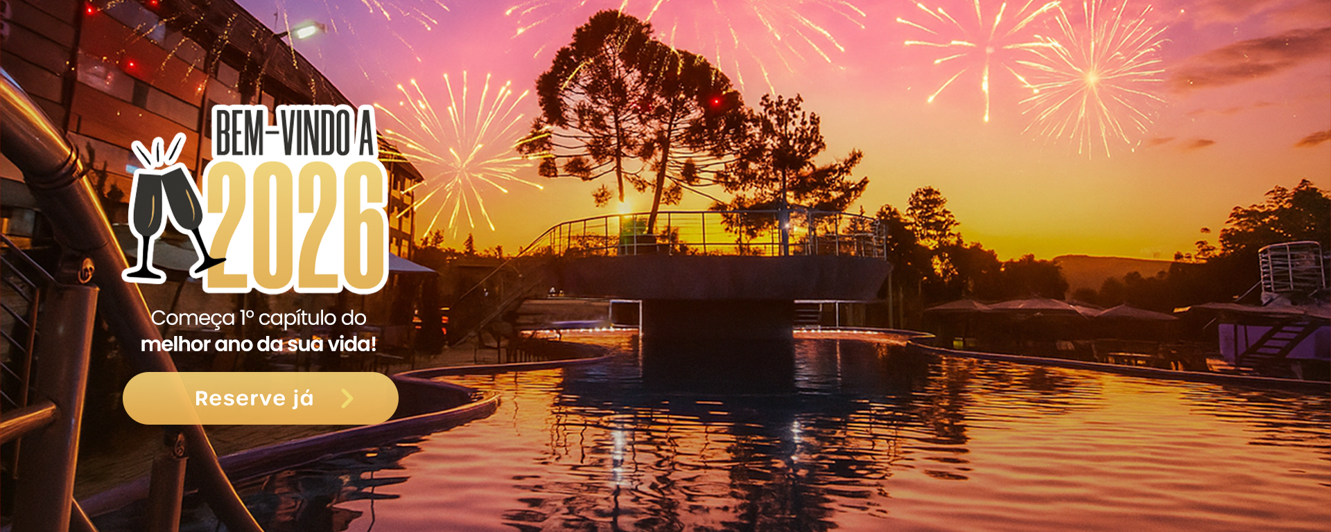 Réveillon 2026 no Cassino Resort Poços de Caldas com fogos, cortesia infantil e até 23% de desconto.