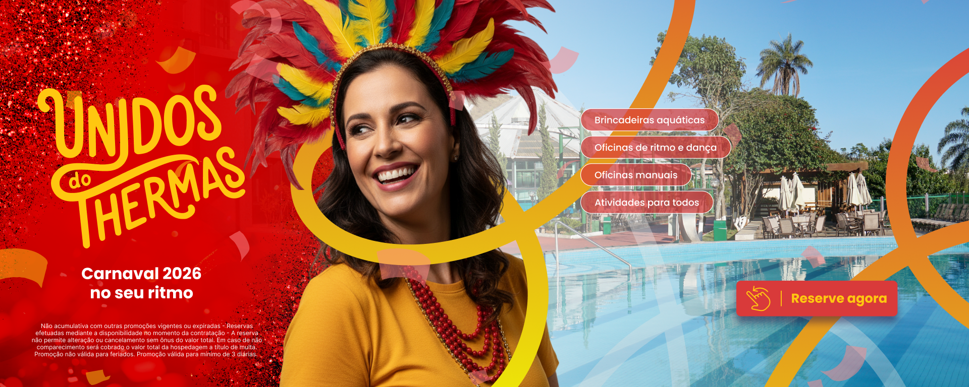 Carnaval no Thermas Resort Poços de Caldas 2026 com oficinas de dança, brincadeiras aquáticas e programação para toda a família